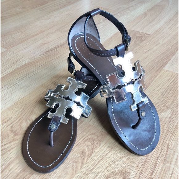 EUC Tory Burch Women’s Phoebe Metallic Leather Sandals - Picture 1 of 8